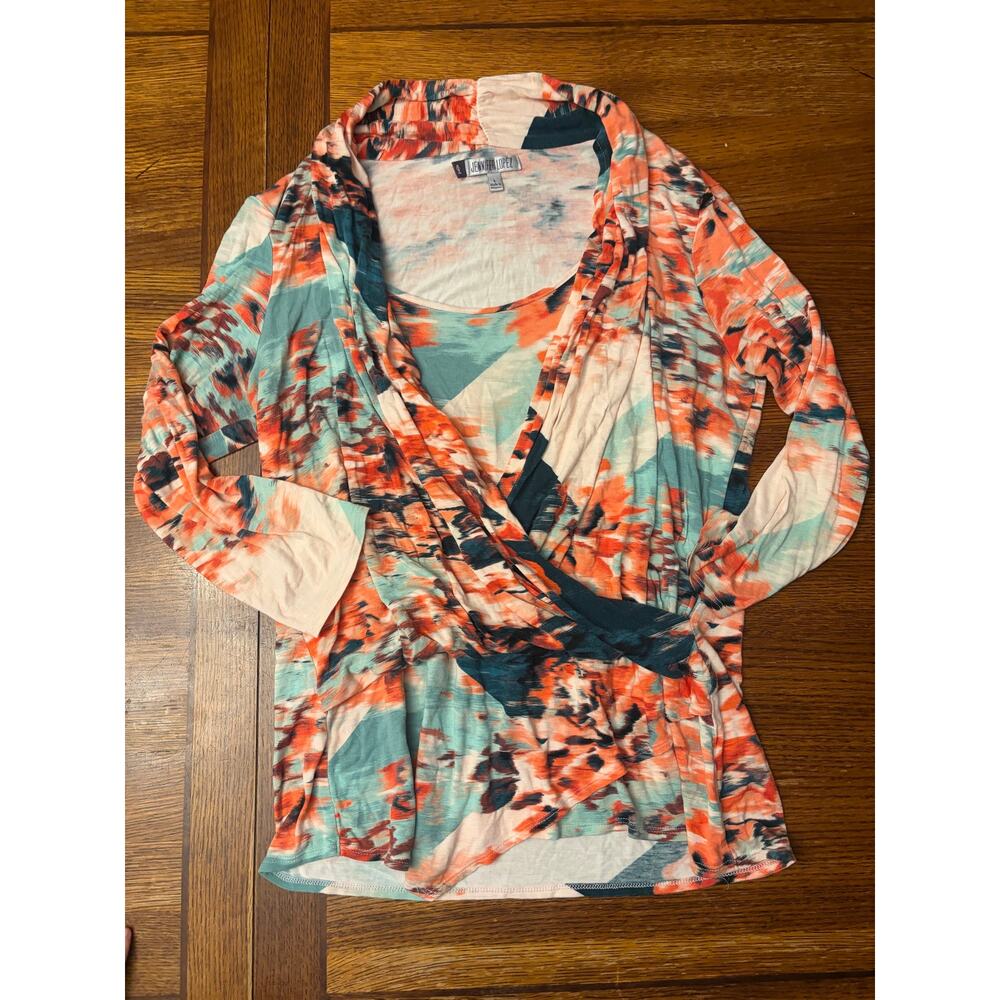 Jennifer Lopez JLo Multicolor Abstract Print Wrap Blouse Long Sleeve Large - Picture 8 of 10